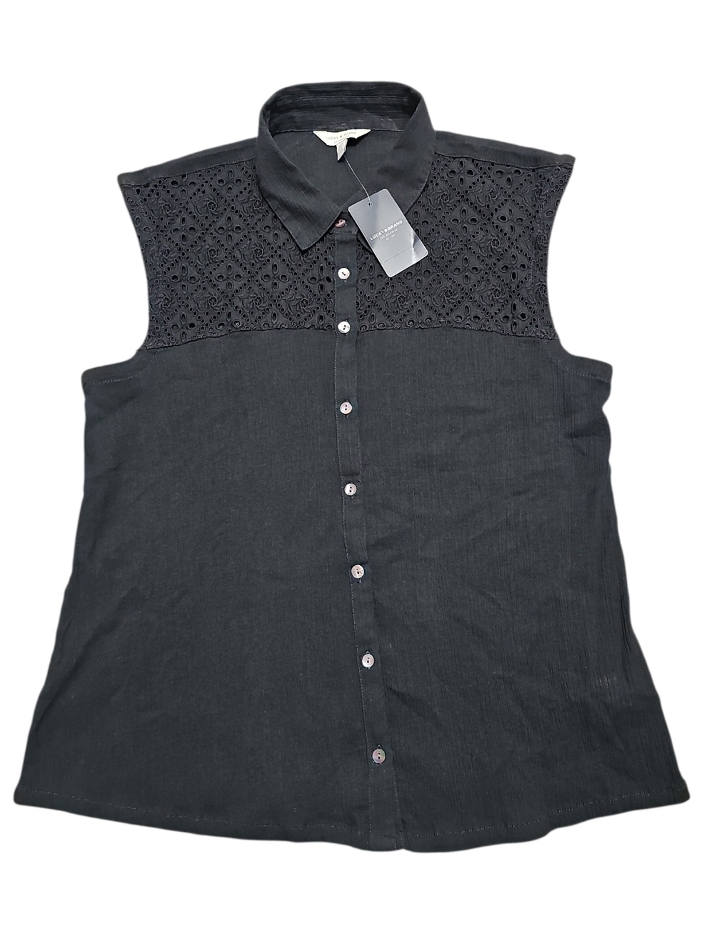 Lucky Brand Women's Sleeveless Black Pintuck Eyelet Front Size S NWT